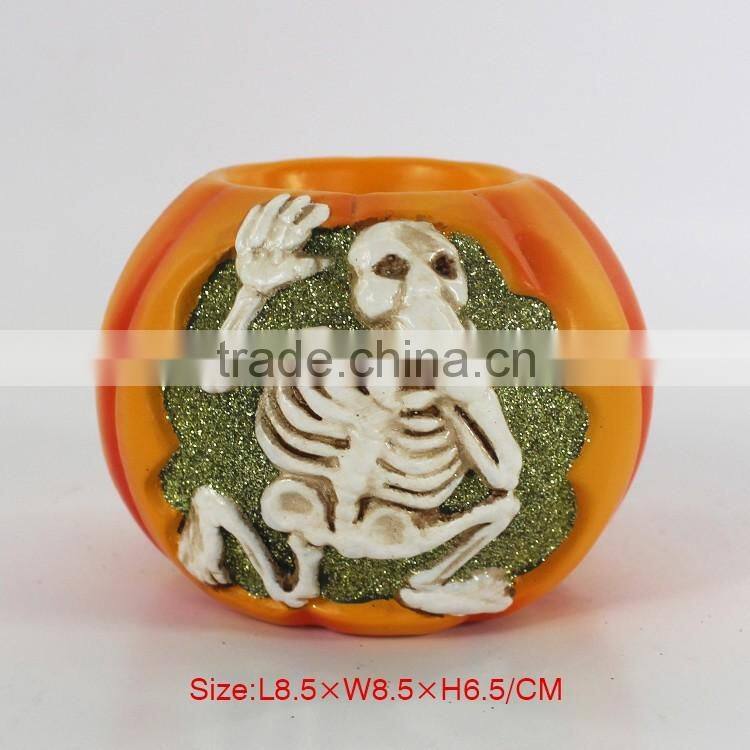 Customized Polyresin Wholesale Artificial Resin Halloween Pumpkin Candle Light Holder