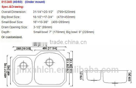 2015 hotsell 30/70 undermount stainless steel kitchen sink