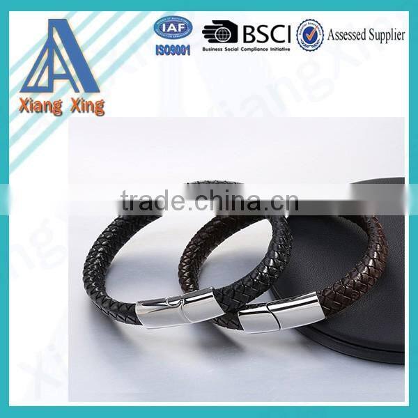 Fashion Jewelry Wholesale Mens Bracelets Wrapped Genuine Leather Bracelet with Braided Rope