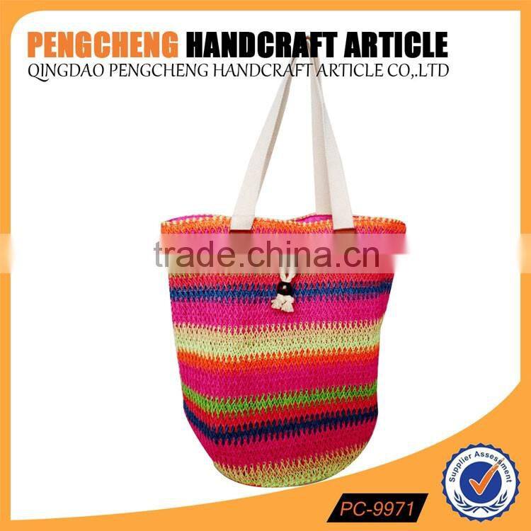 Beautiful rainbow of colors crochet bag paper straw material women handbag
