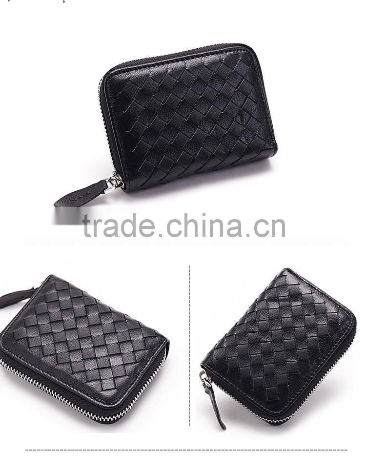 Knitted leather credit card holder in soft grain leather high quality standard
