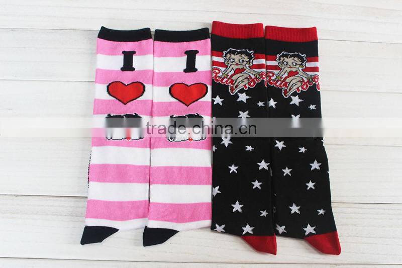 Custom New Design Cheap Clever Girls Cartoon Knee High Sock