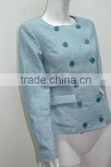 ladies short coat design and ladies formal short coat with double-breasted and round neck