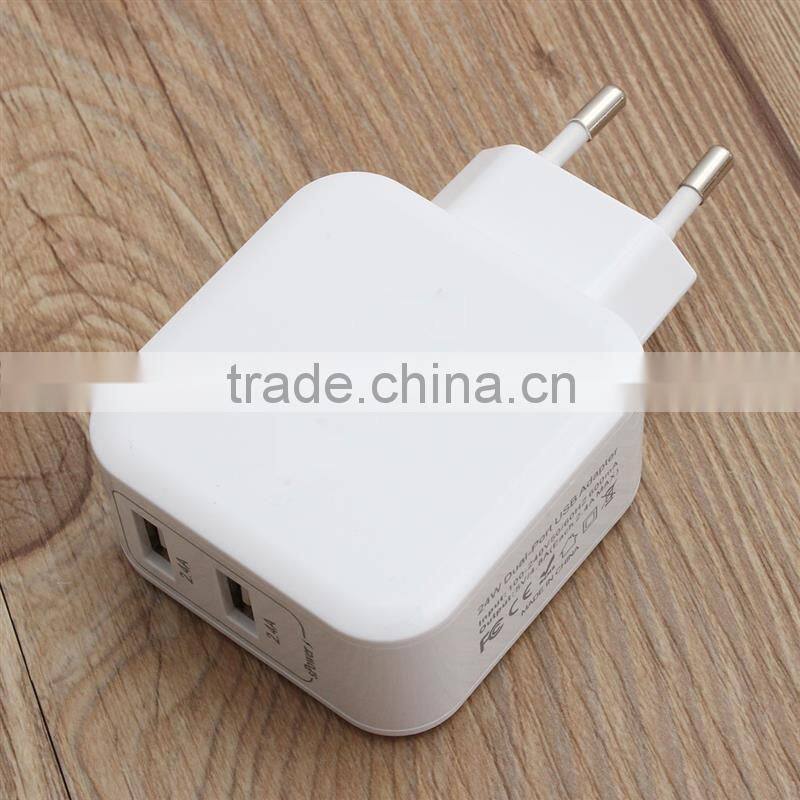 EU plug adapter 5V 4.8A USB wall charger 4.8A for iPhone/iPad and Samsung
