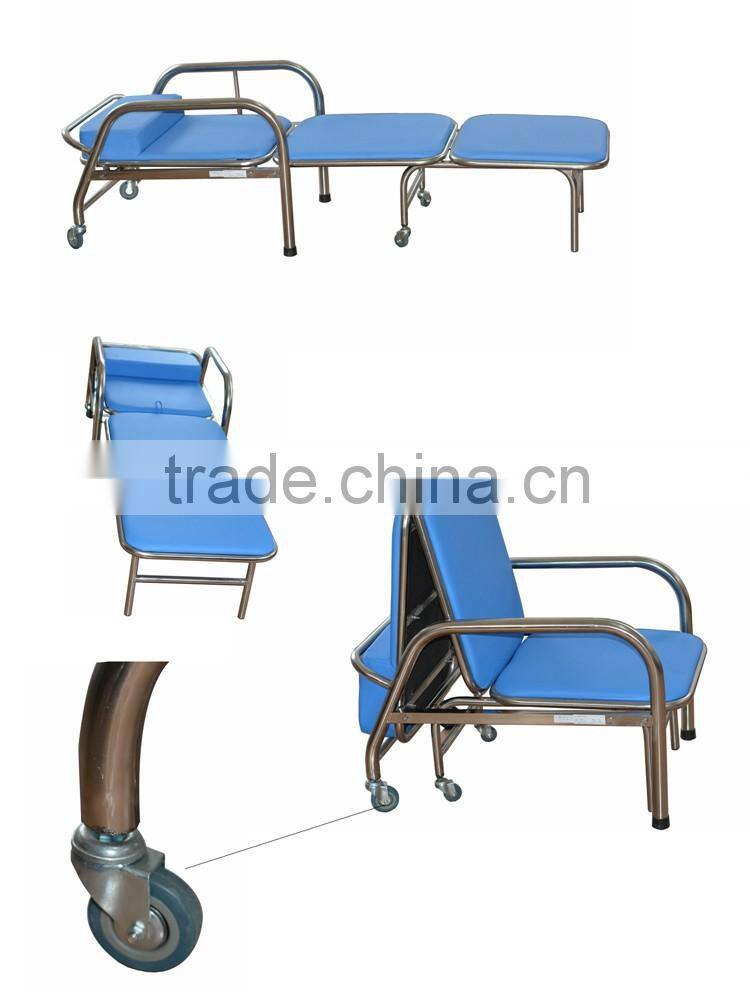 Steel Fold Out Medical Care Bed Chair With Wheels