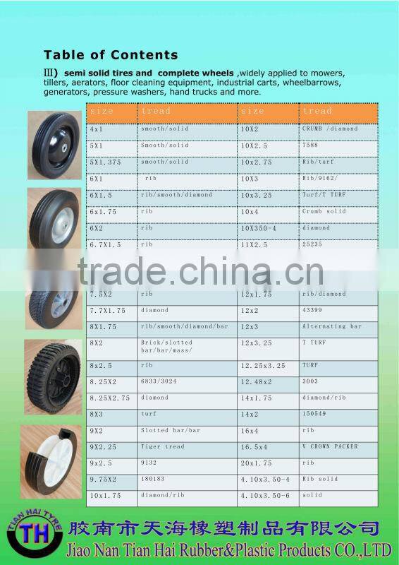 4x1inch flat free rubber tire with smooth tread for material handling equipment