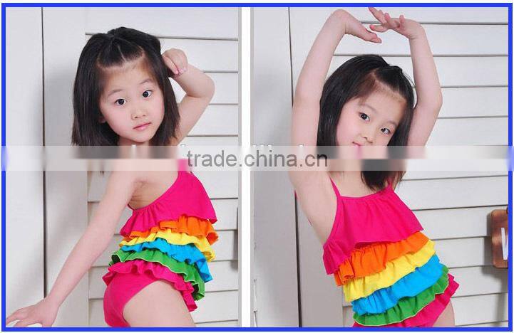 Cute colorful tiered rainbow kids swimwear for girls