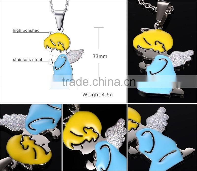 Sweet Heart Small Angel Prayer necklaces Double Colors Couple Necklace Choker For Lovers