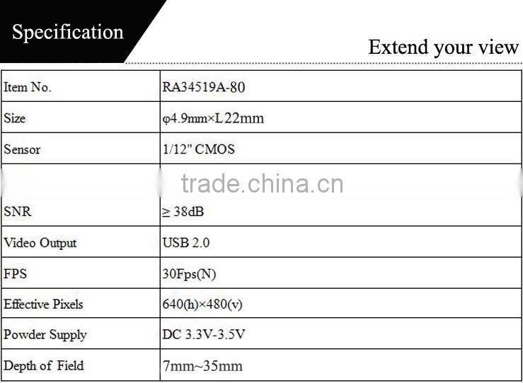 Hot selling 7mm~35mm focus length 4.5mm usb camera module for endosocpe