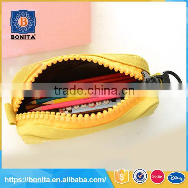 Concise design yellow with big zipper student high quality kid's pencil bag