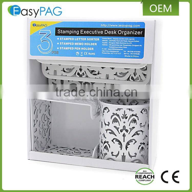EasyPAG 3 in 1 white luxury metal executive office desk organizer set