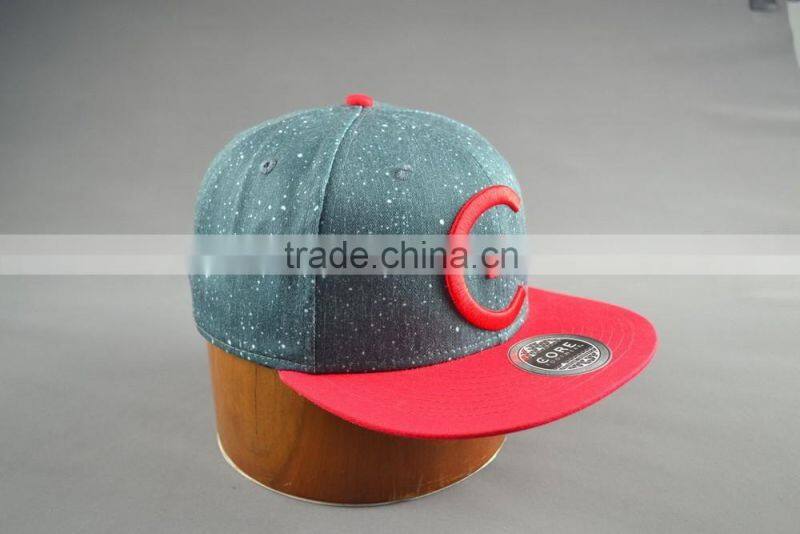 Custom 100% cotton twill 6-panel hats snapback cap with 3D embroidery