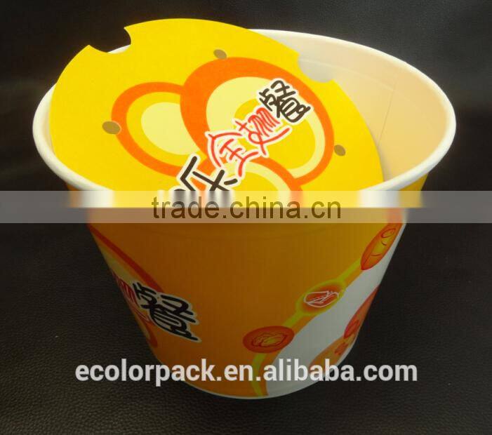 custom printed Disaposable 64 oz popcorn bowl with paper lid