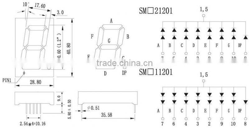 1.2" singel red color 7 segment LED display