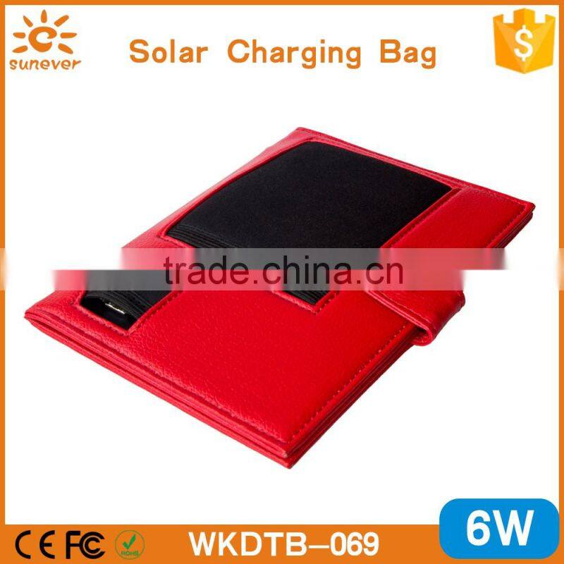 Factory private model 6W solar panel foldable leather bag solar charger