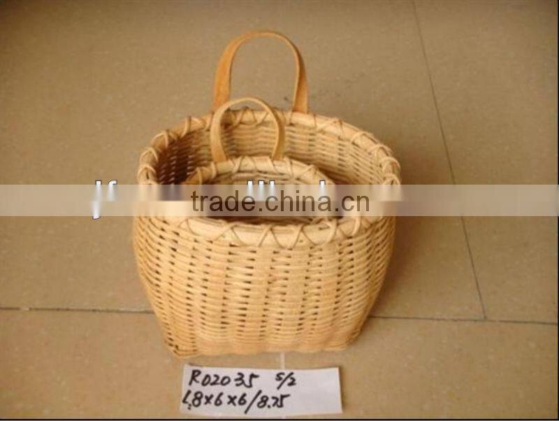 Small S/2 decorative hanging stock wood chip baskets with handles