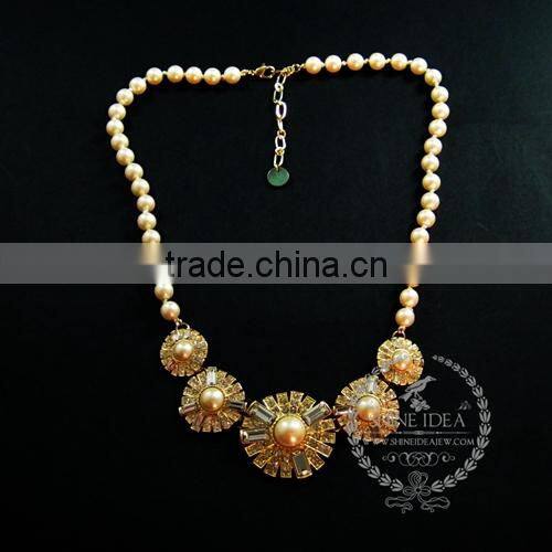 vintage antiqued gold white pearls cabochon chunky chic fashion choker statement women necklace 6320032