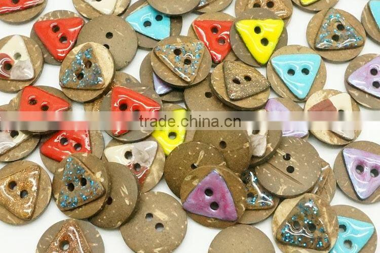 Fancy 2 Holes Colorful Red, Blue, Yellow, Coffee Triangle Oil Enameling Coconut Shell Button