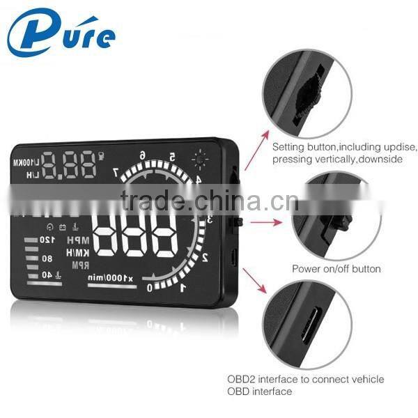 2016 A8 hud new design 5.5" car hud head up display overspeed wanring speedometer support OBDII protocol