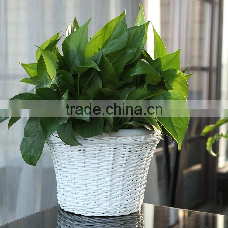 S&D Rattan small white round plastic flower pots light ceramic flower pot yard decoration