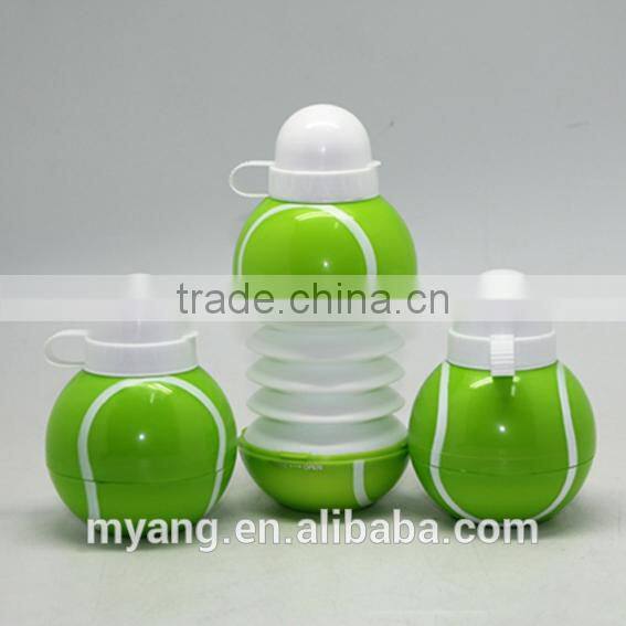 yiwu cheap price BPA FREE 450ml ball shape plastic water bottle,collapsible football foldable water bottle