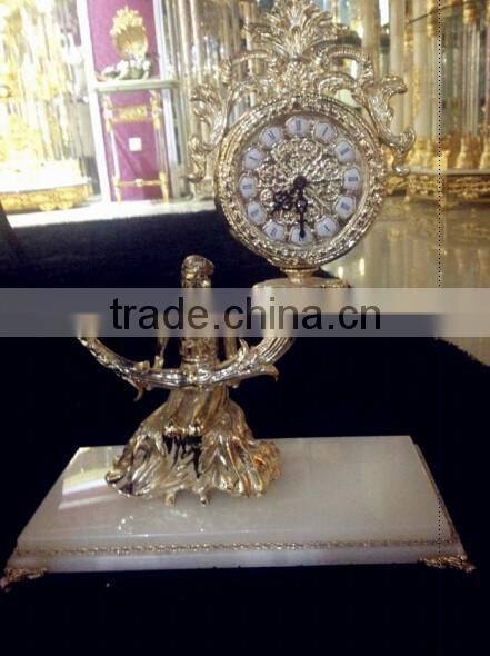 Silver Plated Lady Holding Desk Clock, White Marble Desk Clock, Luxury Home Decorative Desk Clock