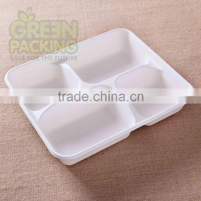 White sugarcane 4-compartment biodegradable food container