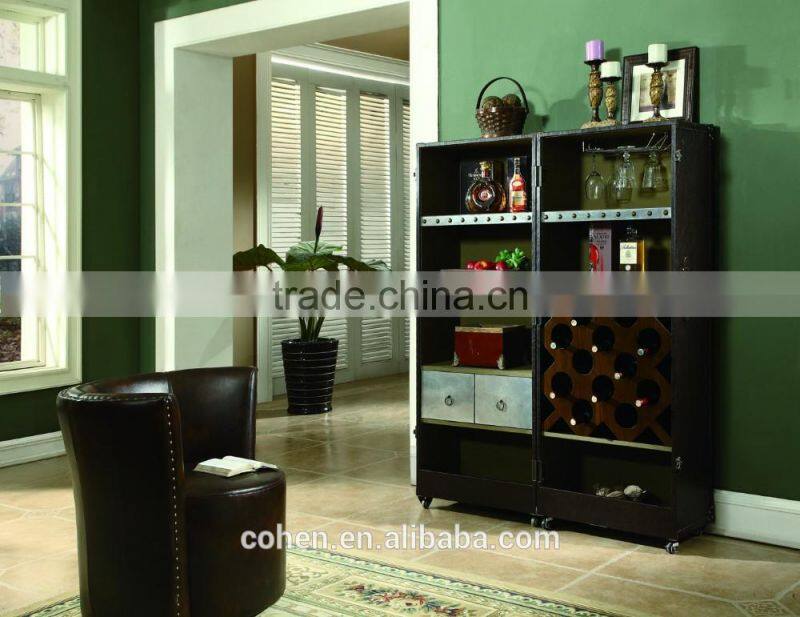 Top quality American design retro vintage style top grain Leather/PU storage wine cabinet for livingroom furniture
