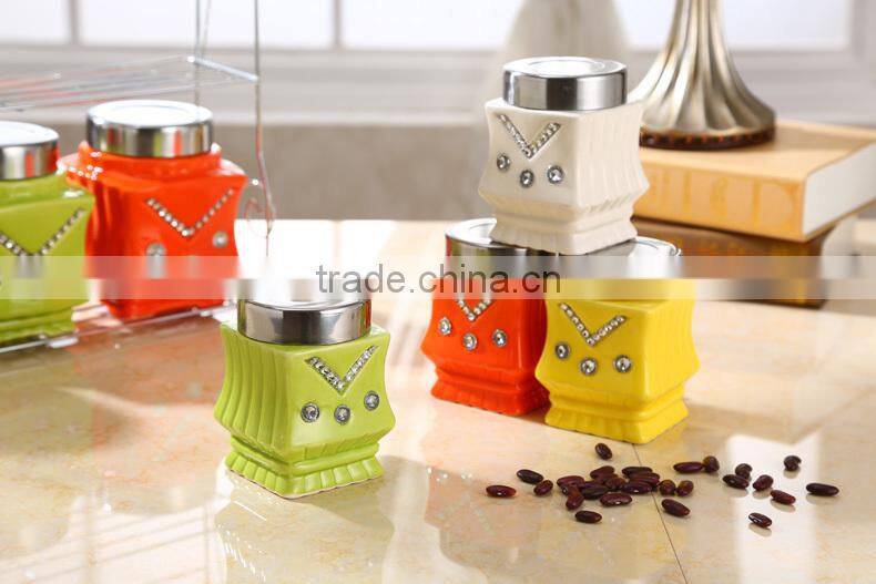ceramic canister set with stainless metal stand