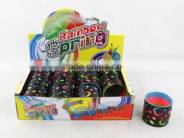 hot sale promotional plastic rainbow spring with printed moon and stars toys for kids/promotional gift raibow circle