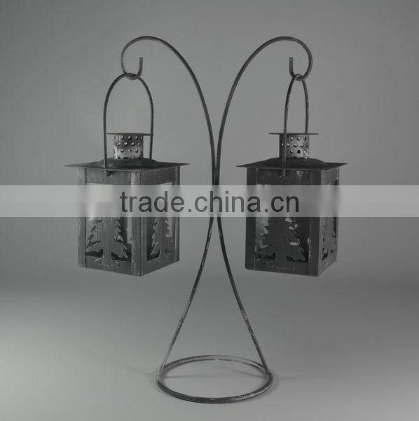Metal stand with two christmas tree lantern