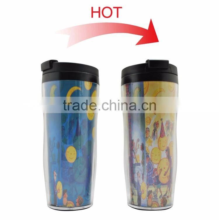 BPA free reusable double wall plastic mug hot color changing