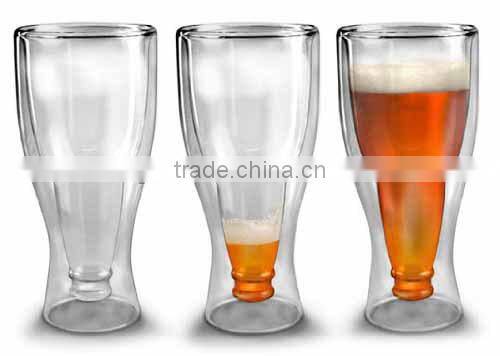 250ml 9ounce hopside down beer glass,beer double wall glass