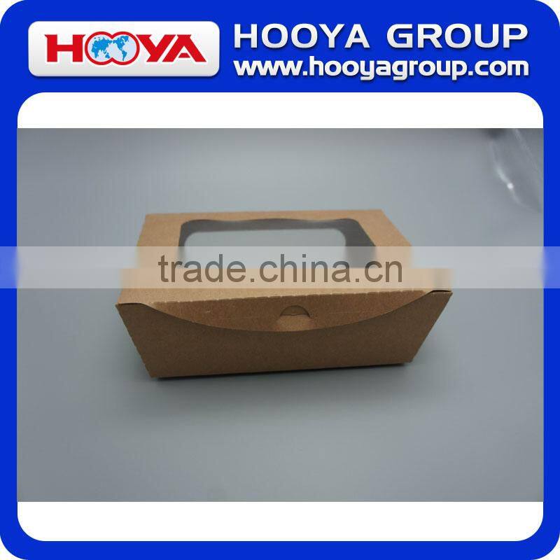 Disposable brown kraft paper fruit&salad packing box with PET windows