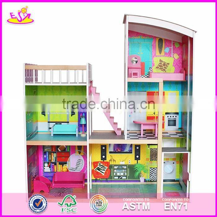 2017 Best gift set luxurious wooden kids doll house with furniture W06A246