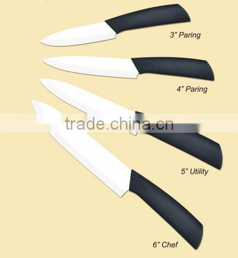 4 Pieces Color Handle Zirconia Chef/Paring Knife with Acrylic Stand