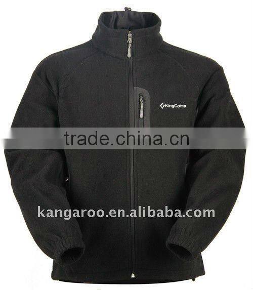 Men Polyester fleece softshell outdoor casual jacket with zipper front, blue fleece jacket