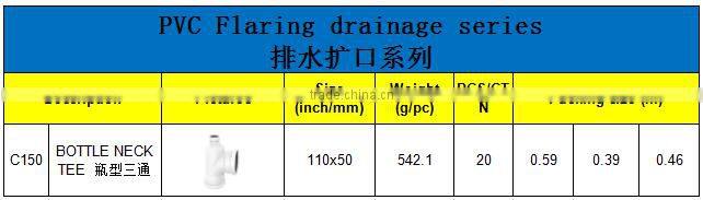 HIGH QUANLITY BOTTLE NECK TEE OF PVC GB STANDARD EXPANDING FITTINGS FOR DRAINAGE WITH GASKET