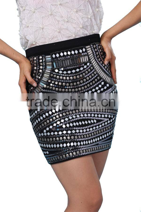 2015 New Design Ladies Sequin Skirt Elegant Embroidered Skirt