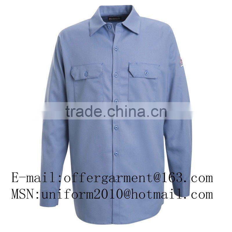 Men's Long Sleeve Pocketed Industrial Blue Cotton Work Shirt SL0402