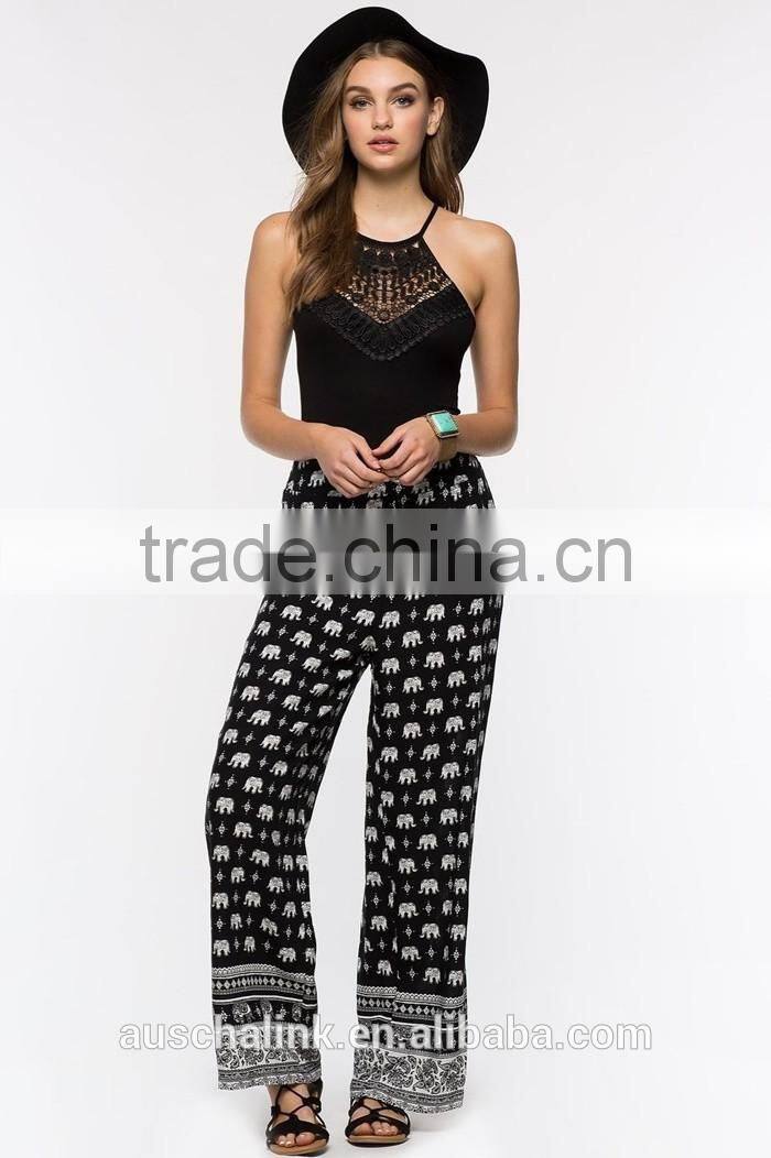 2017 summer lady custom animal print light weight pants hotsale