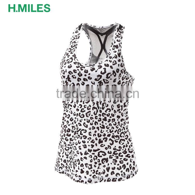 Custom stringer fitness Leopard printed workout tank top womens