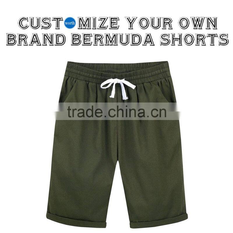 Women's Casual Elastic Waist Knee-Length Curling Bermuda Shorts