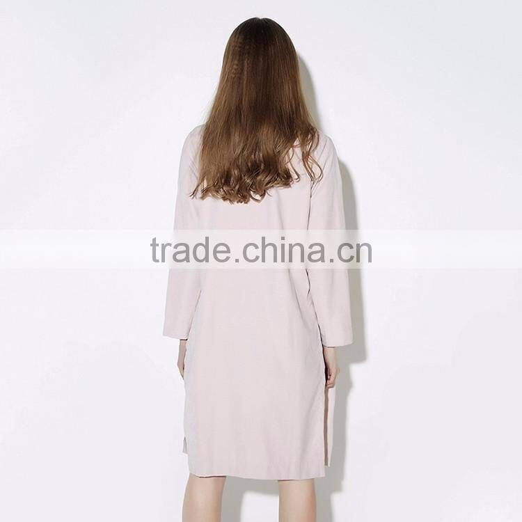 HAODUOYI Women High Split Side Long Trench Collarless Coats