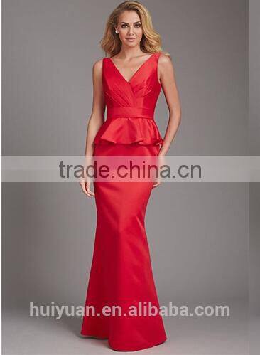 deep v neck latest satin red long casual dress designs