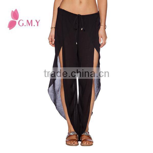 Chiffon pants for women specil cutting with fork at side elastic waist Bohemian style clothing bulk production