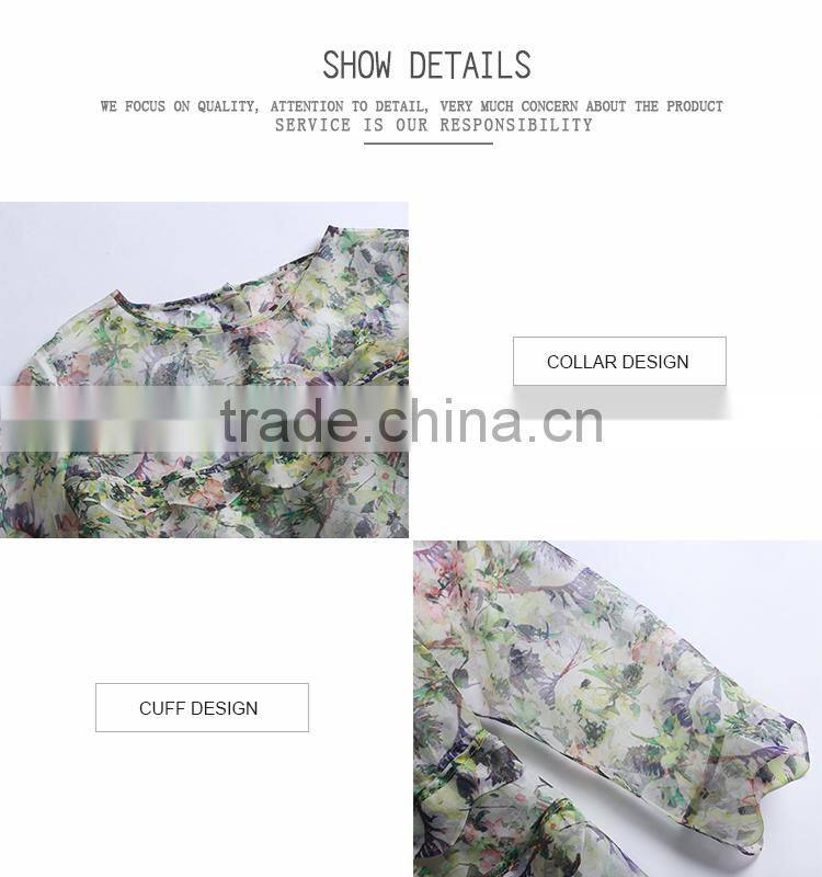 2015 HOYUGO summer organza printed sexy blouses