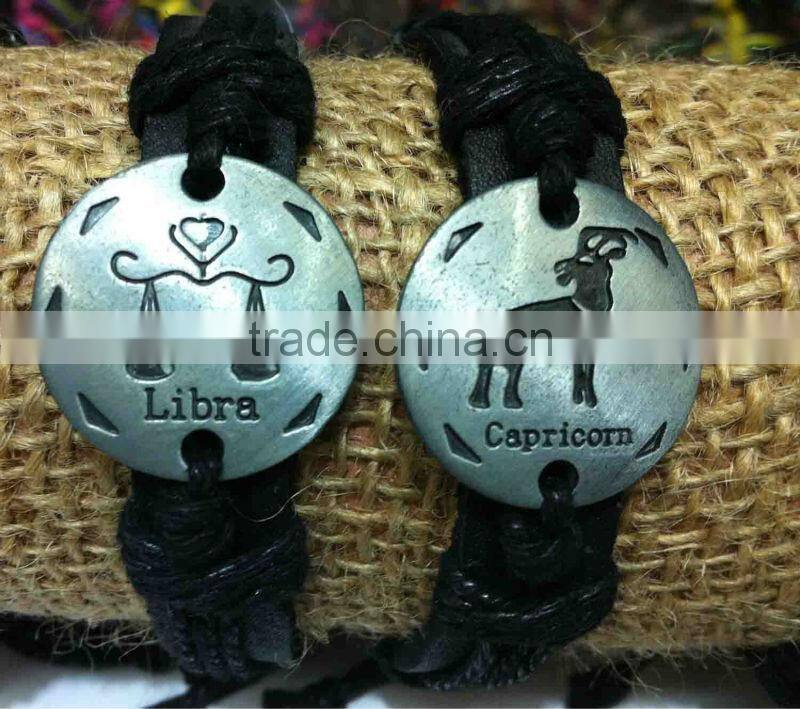 Taurus sign leather bracelet,Aries sign leather bracelet,Zodiac sign leather bracelet