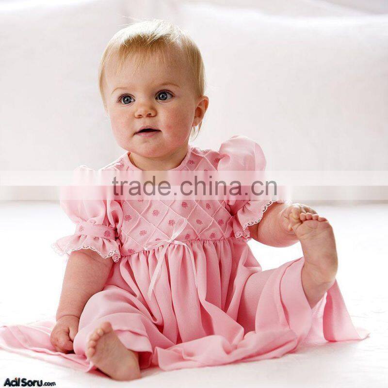 Baby Cotton Frock Designs Bishop Pink Chiffon Ruffle Embroidered Baby Girls Summer Party Dress Clothes