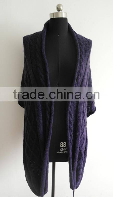 fashion ladies cable knit winter long poncho sweater